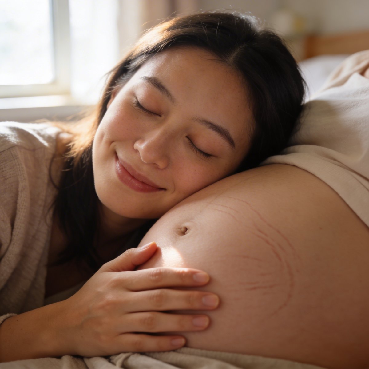 Schwangere Frau in intimem Moment mit sanftem Licht