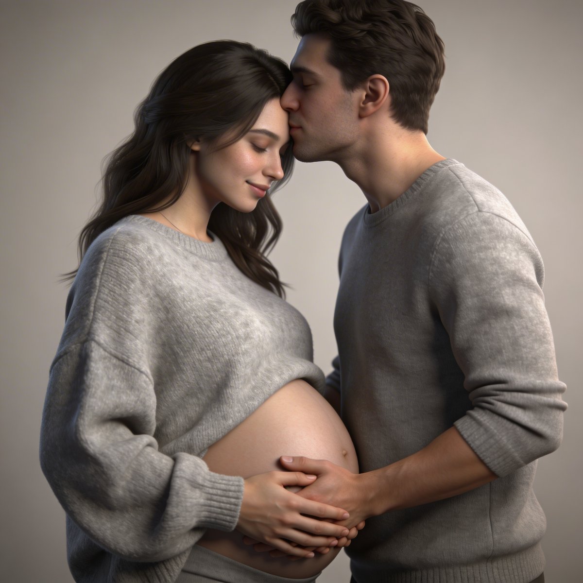 Verschiedene klassische Posen für ein Schwangerschafts-Shooting: Profil, Hände am Bauch, Pärchen